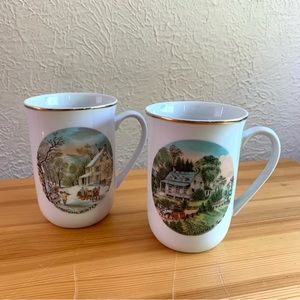 Vintage Mugs Currier & Ives Seasons Summer Winter